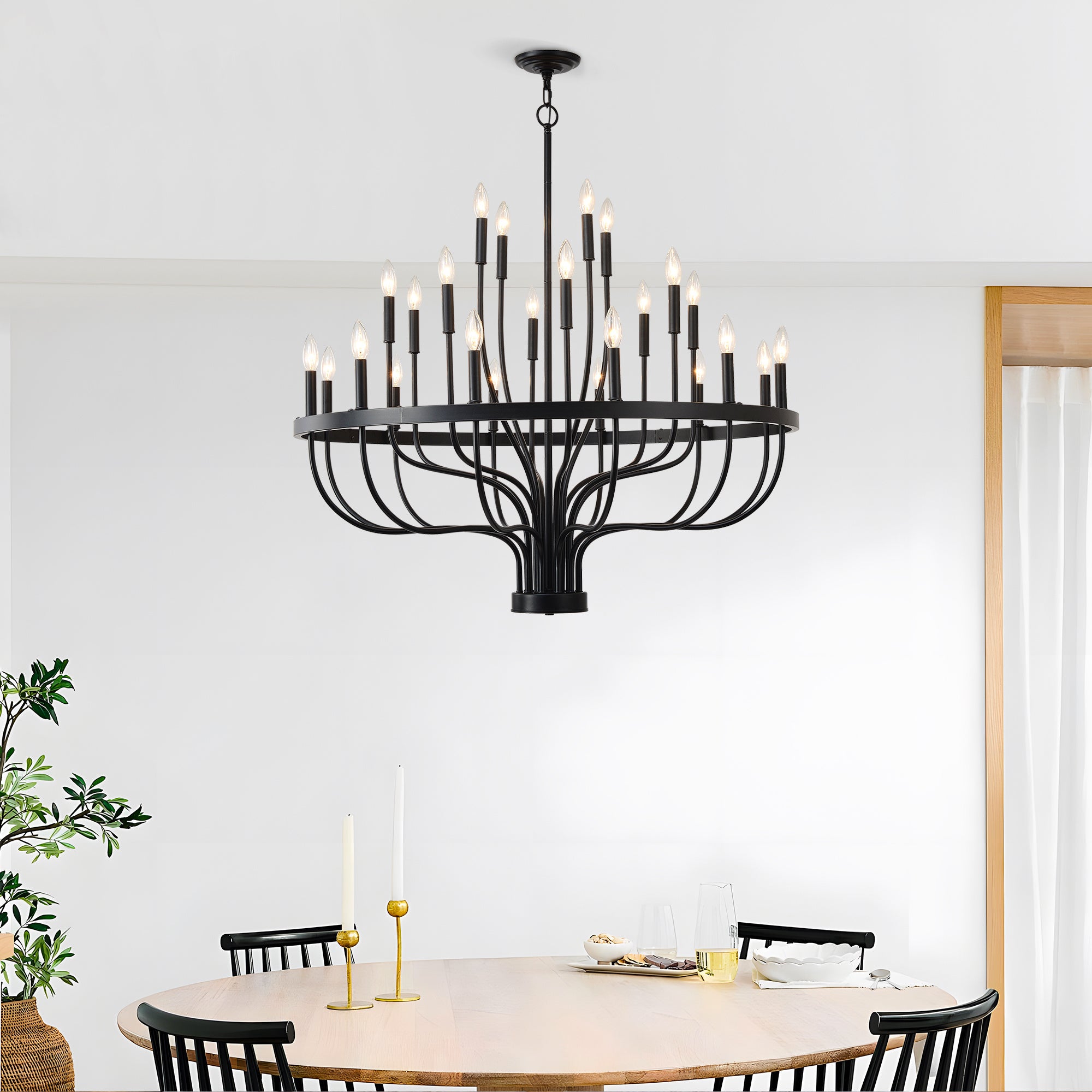 24-Light Black Chandelier Industrial Iron Candle Chandelier Modern Suspended Farmhouse Chandeliers Pendant Light Fixtures For Dining Room Bedroom Living Room Kitchen Island Foyer E12 Bulb