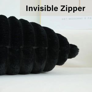 Faux Plush Decorative Throw Pillow Double-Sided, Striped Soft Cushions For Sofa,Big Plush Corduroy Pillow,Decorative Throw Pillow,Ribbed Design, Black