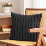 Faux Plush Decorative Throw Pillow Double-Sided, Striped Soft Cushions For Sofa,Big Plush Corduroy Pillow,Decorative Throw Pillow,Ribbed Design, Black