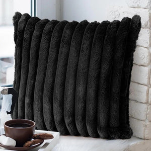 Faux Plush Decorative Throw Pillow Double-Sided, Striped Soft Cushions For Sofa,Big Plush Corduroy Pillow,Decorative Throw Pillow,Ribbed Design, Black
