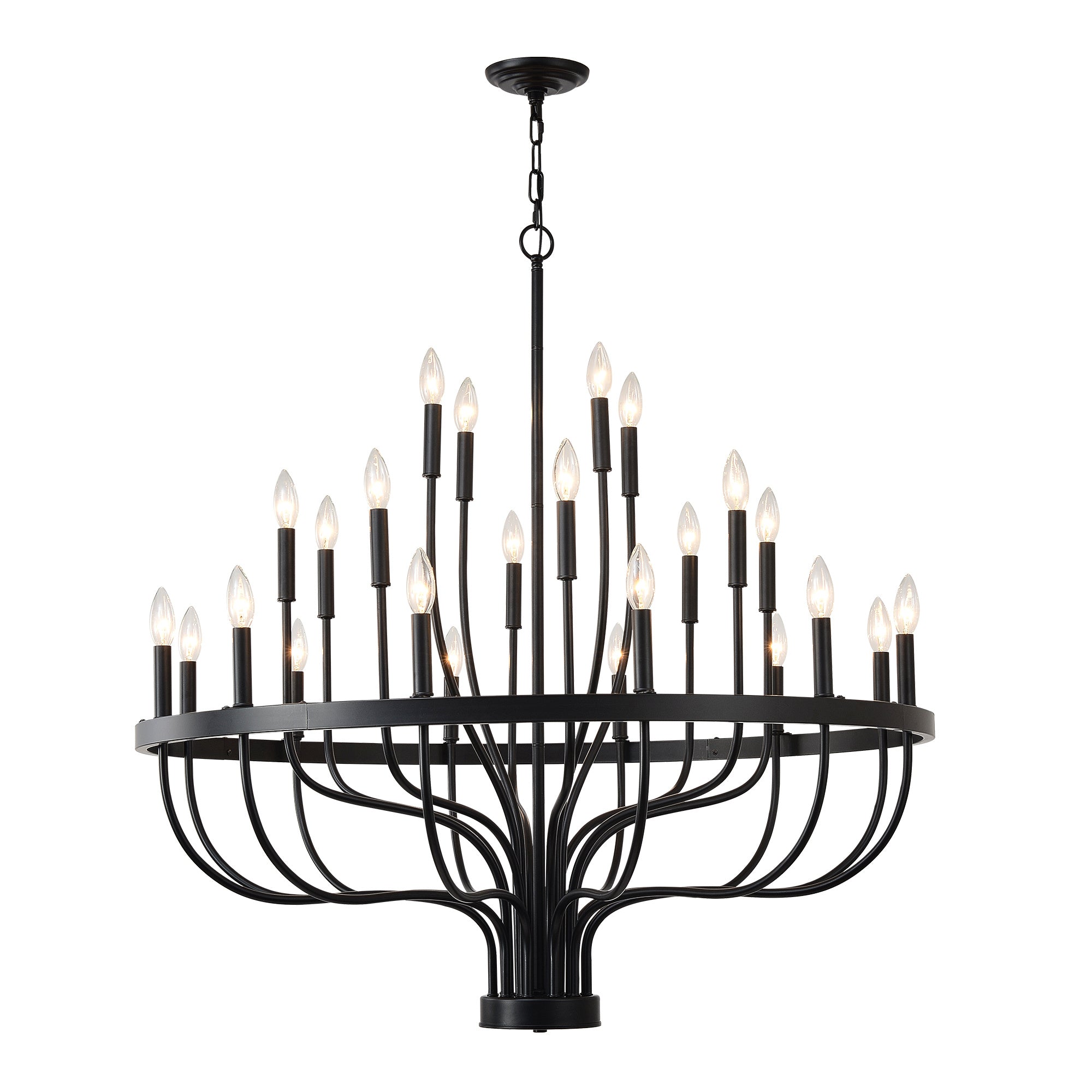 24-Light Black Chandelier Industrial Iron Candle Chandelier Modern Suspended Farmhouse Chandeliers Pendant Light Fixtures For Dining Room Bedroom Living Room Kitchen Island Foyer E12 Bulb