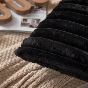 Faux Plush Decorative Throw Pillow Double-Sided, Striped Soft Cushions For Sofa,Big Plush Corduroy Pillow,Decorative Throw Pillow,Ribbed Design, Black