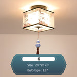 Chinese Round Square Ceiling Lights Fixtures Fabric For Living Room Aisle Shade Mounted Lamp