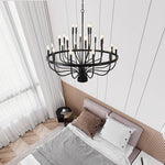 24-Light Black Chandelier Industrial Iron Candle Chandelier Modern Suspended Farmhouse Chandeliers Pendant Light Fixtures For Dining Room Bedroom Living Room Kitchen Island Foyer E12 Bulb