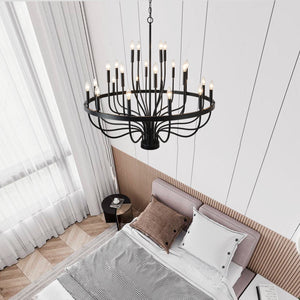 24-Light Black Chandelier Industrial Iron Candle Chandelier Modern Suspended Farmhouse Chandeliers Pendant Light Fixtures For Dining Room Bedroom Living Room Kitchen Island Foyer E12 Bulb